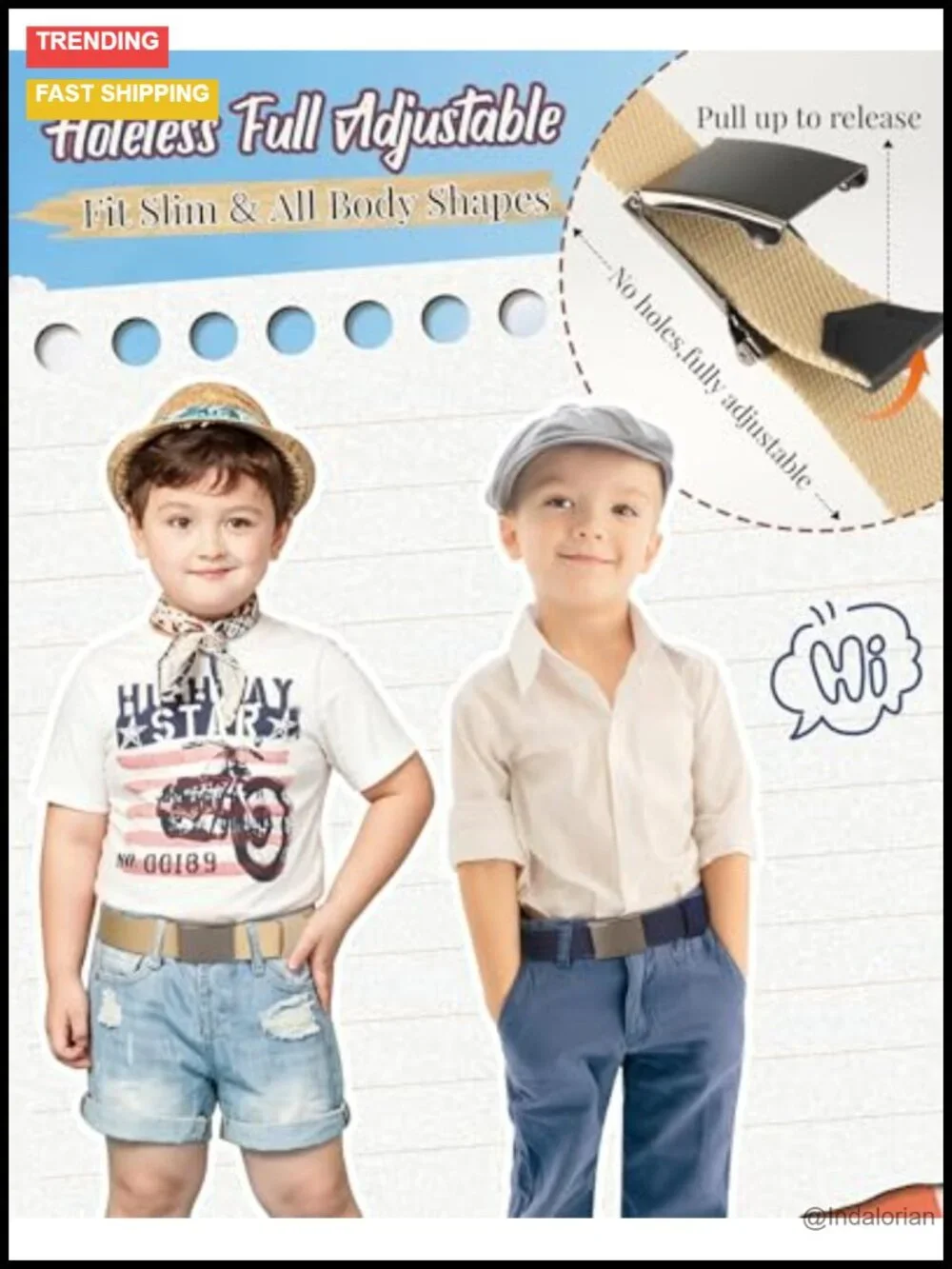 Adjustable Canvas Belt with No-Pinch Flip-Top Buckle for Boys Girls School